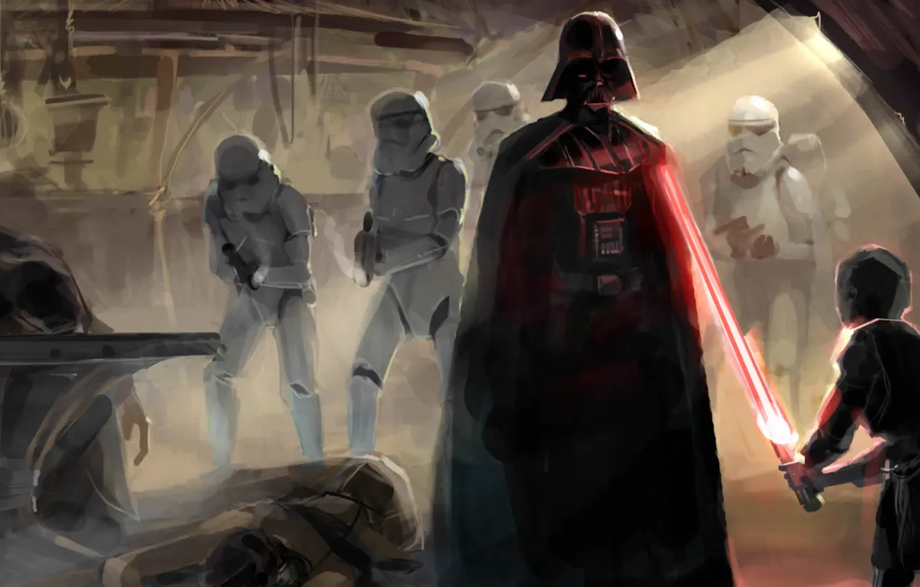 Photo wallpaper sword, boy, Star Wars, Darth Vader, stormtroopers, laser