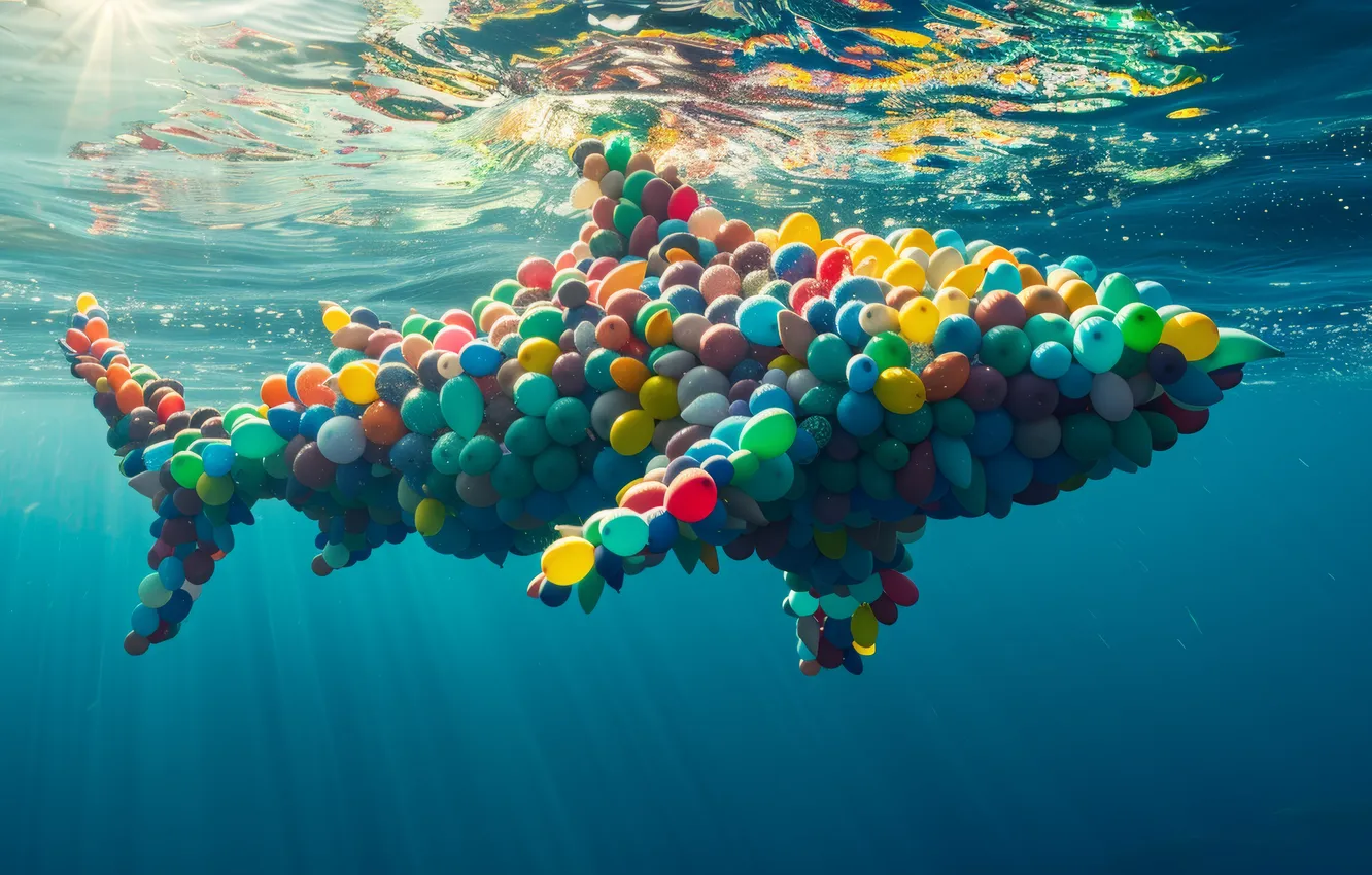 Photo wallpaper WATER, AIR, BALLS, SURFACE, SHARK