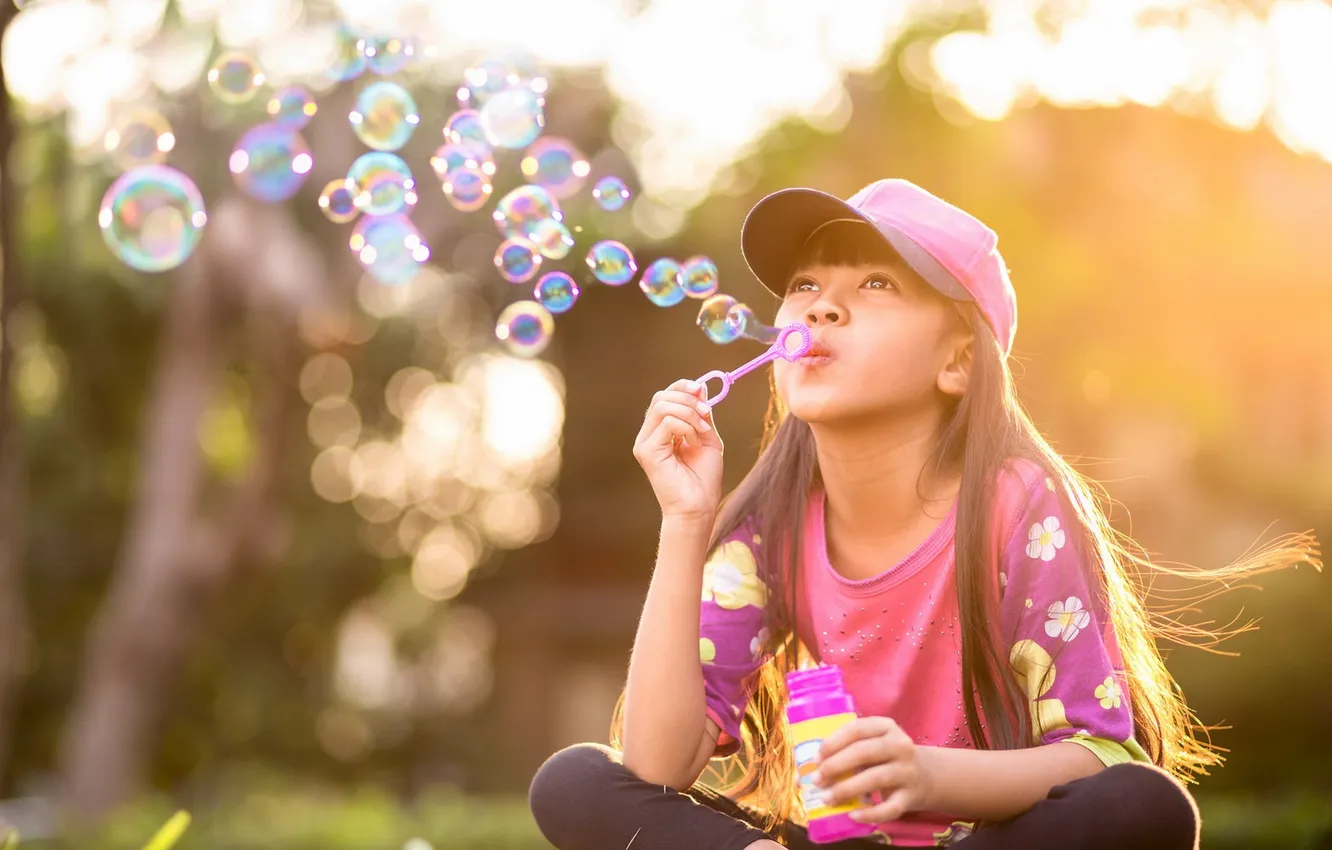 Photo wallpaper bubbles, mood, girl