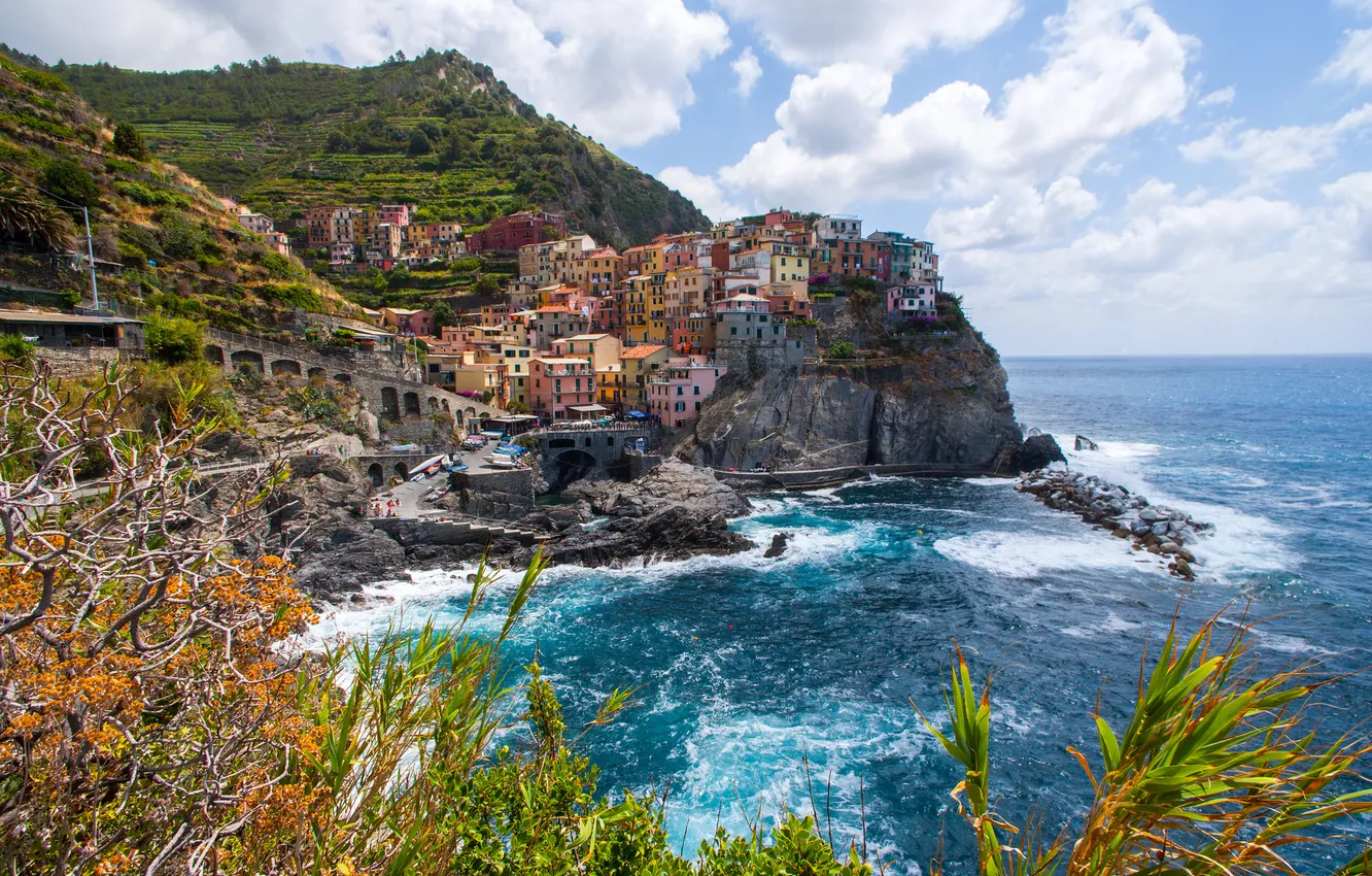 Photo wallpaper landscape, rocks, coast, Italy, Italy, The Ligurian sea, Manarola, Manarola