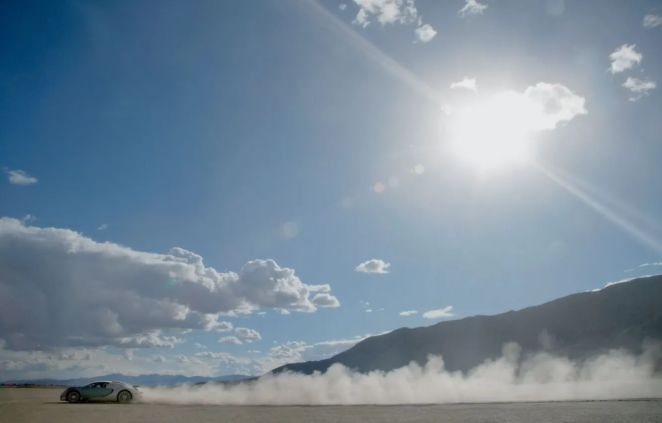 Photo wallpaper desert, dust, Bugatti