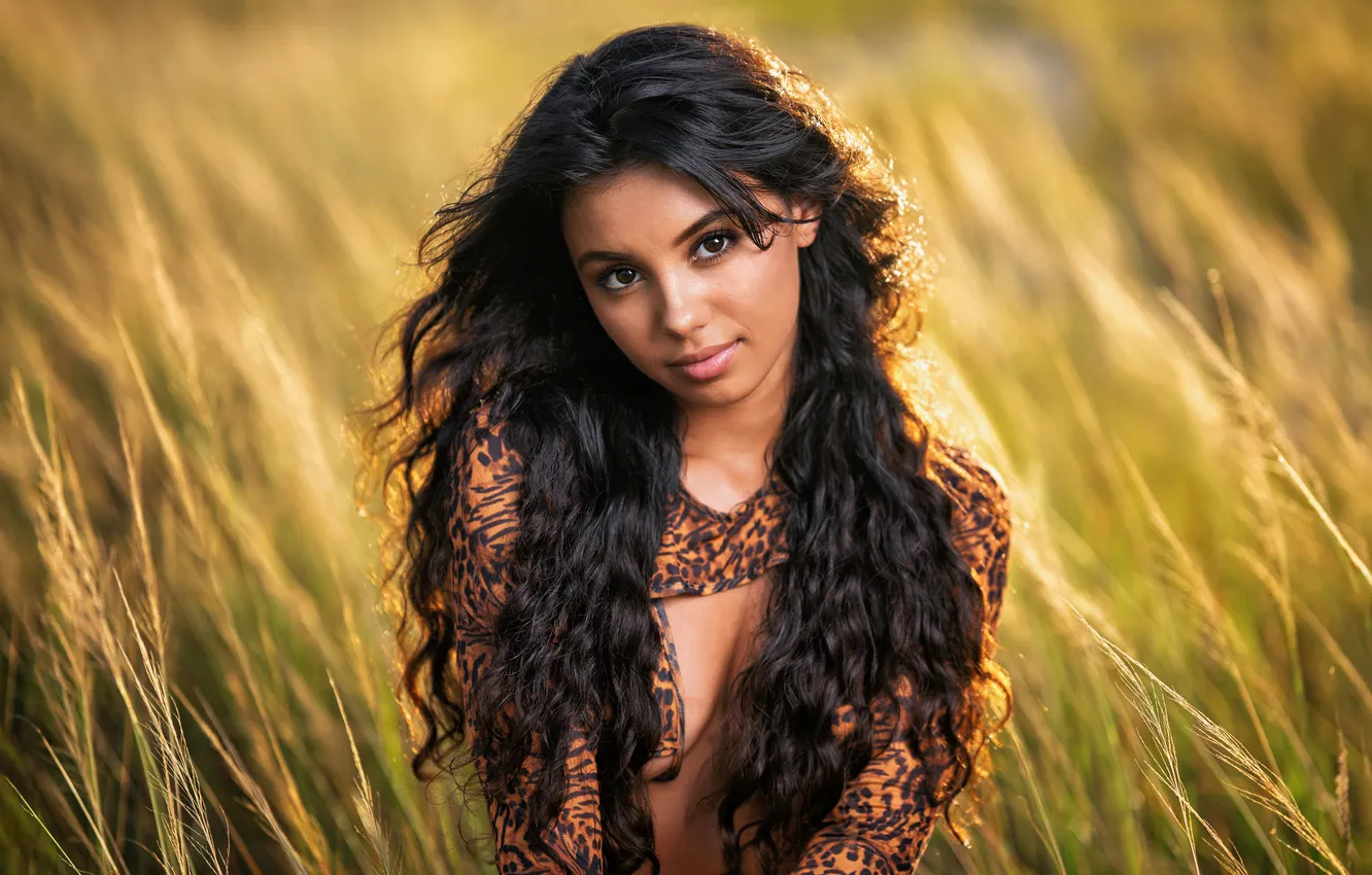 Photo wallpaper grass, look, girl, portrait, brunette, long hair, Rachel, Christopher Rankin