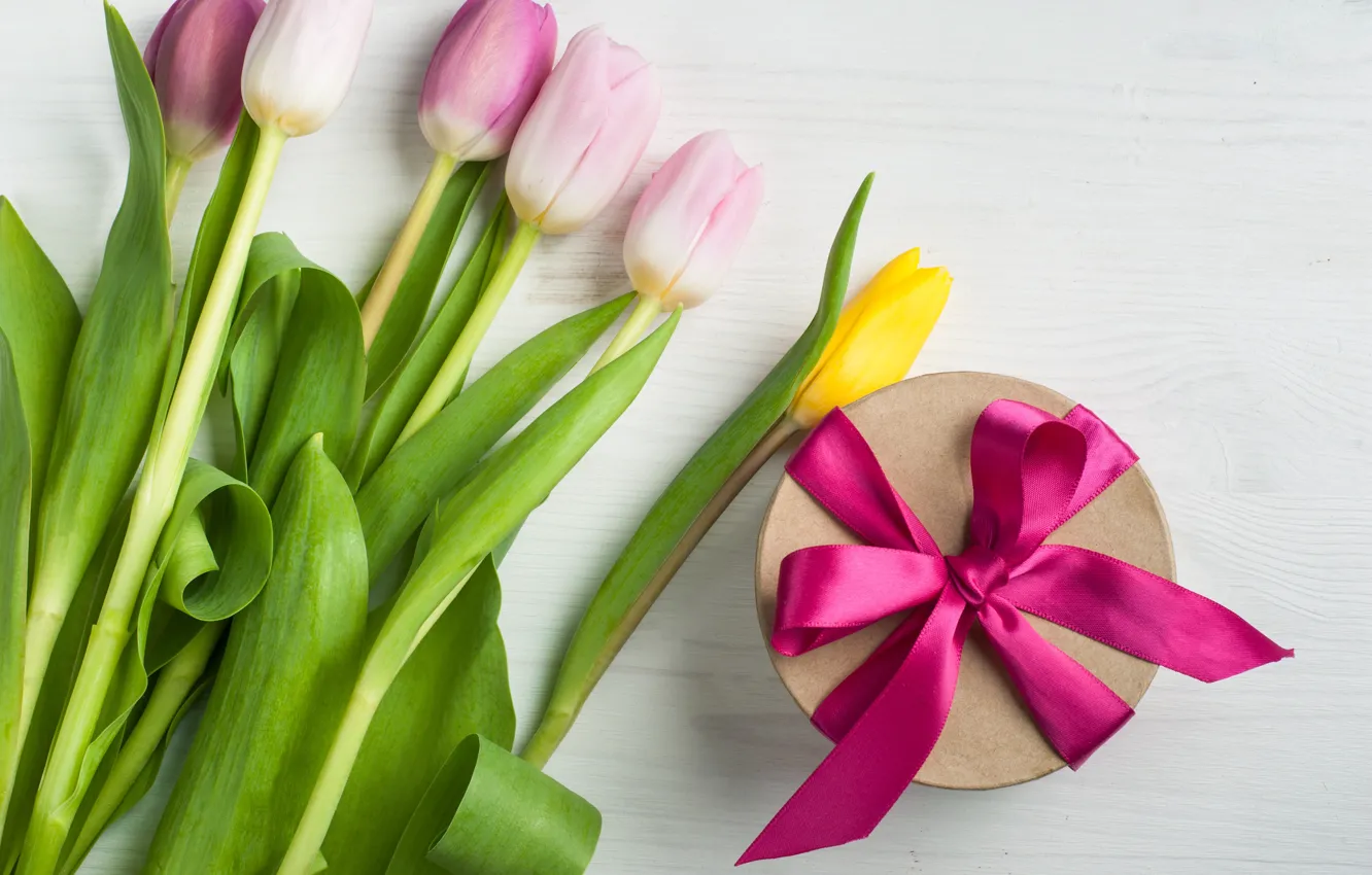 Photo wallpaper bouquet, tulips, love, bow, fresh, flowers, romantic, tulips