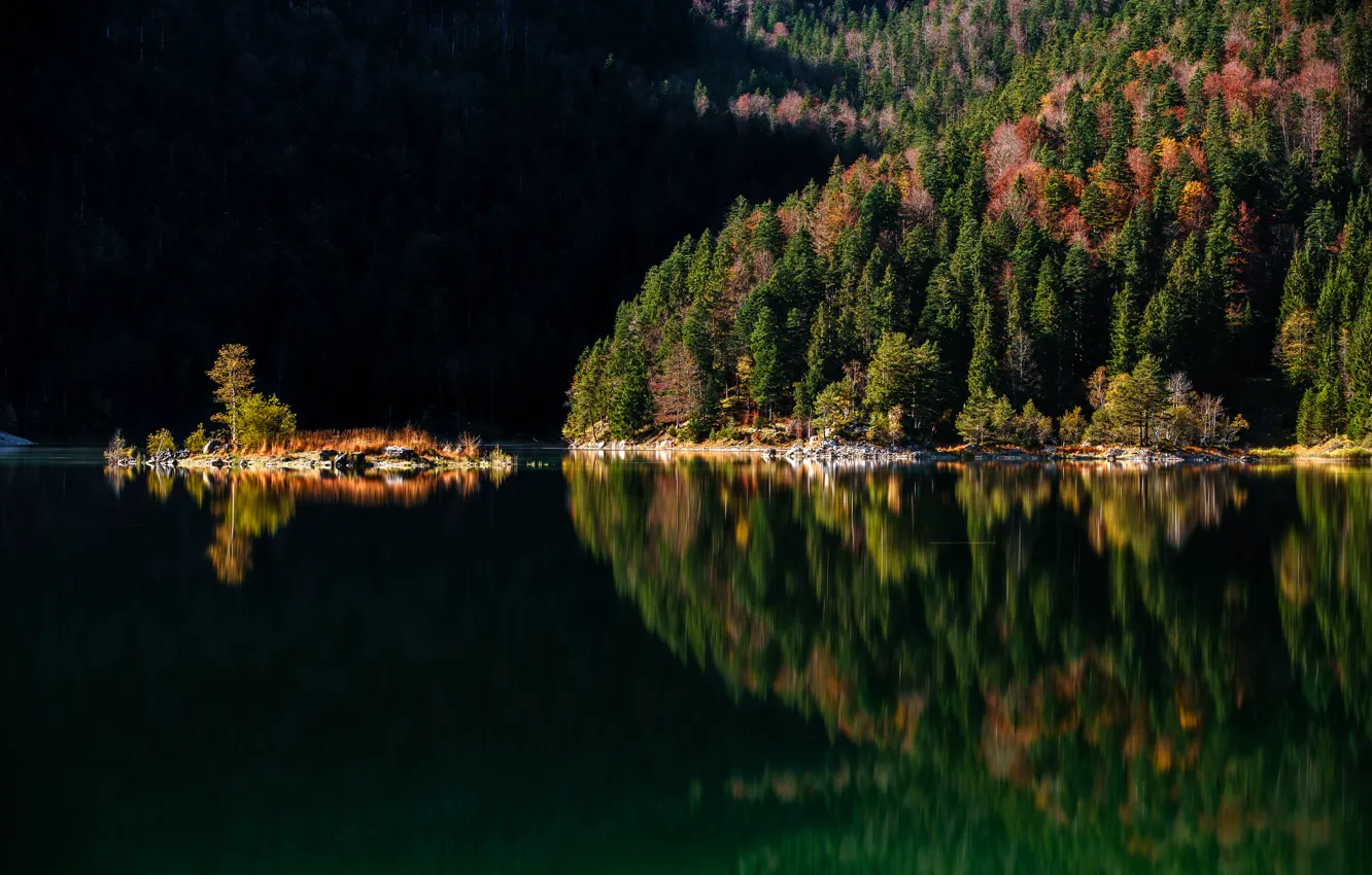 Photo wallpaper autumn, trees, mountains, lake, Germany, Bayern