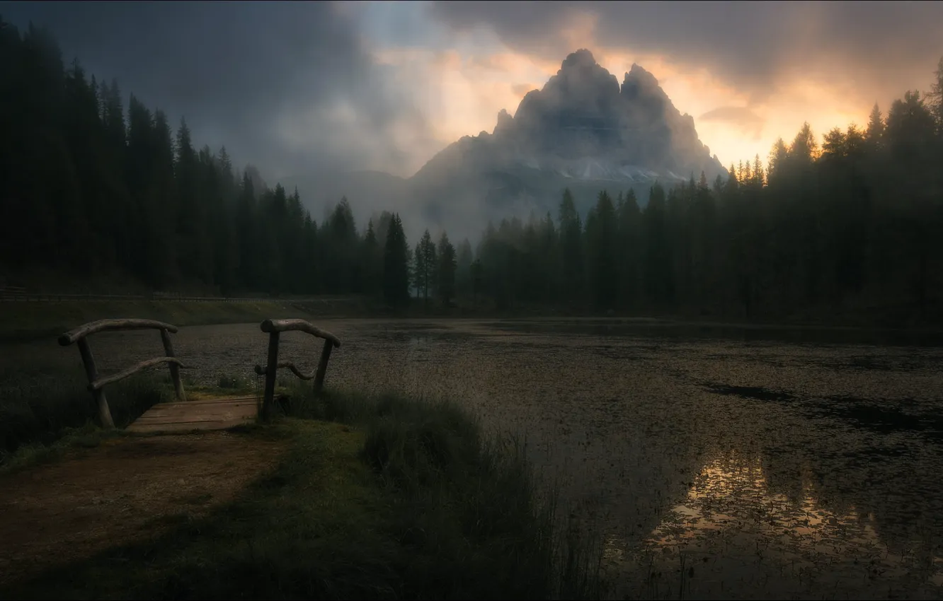 Photo wallpaper landscape, nature, lake, beauty, the evening, the bridge, landscape, nature