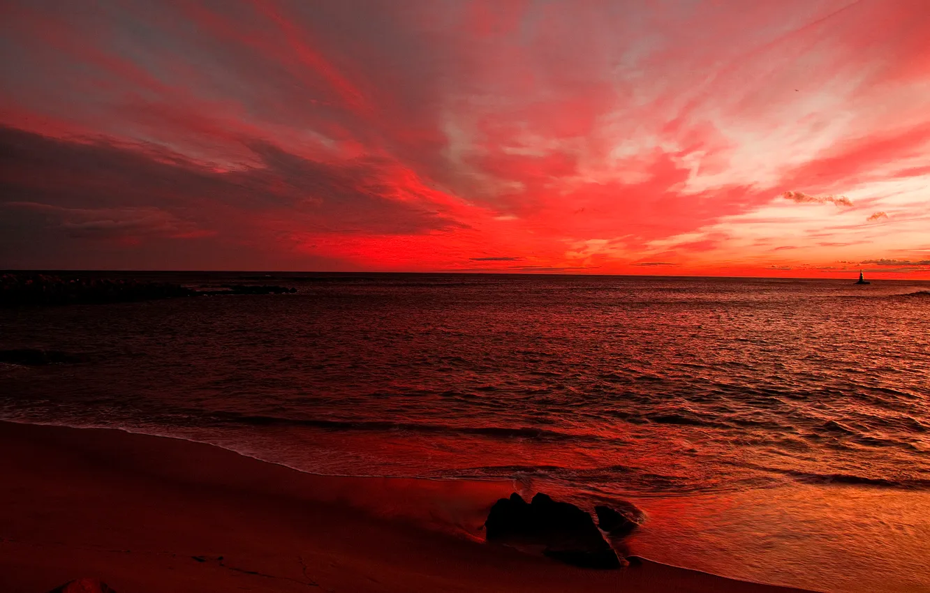 Photo wallpaper sand, sea, the sky, clouds, shore, stone, the evening, horizon