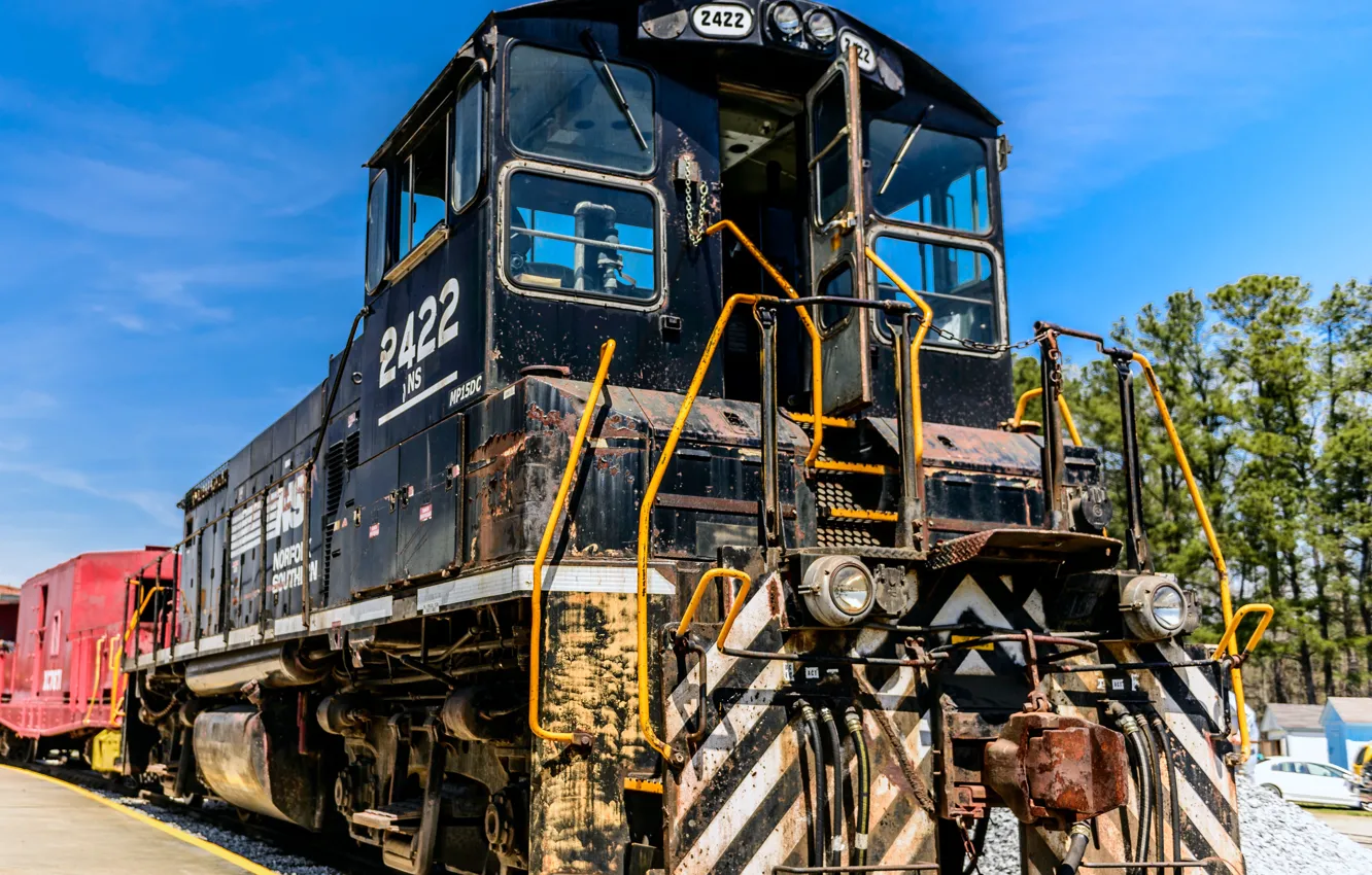 Photo wallpaper train, railroad, locomotive, train, railway, locomotive, Norfolk Southern 2422 EMD MP15DC