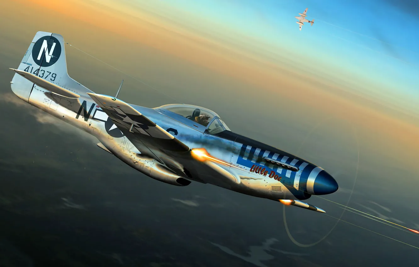 Photo wallpaper figure, Mustang, art, UNITED STATES AIR FORCE, North American, P-51D, Little Doc