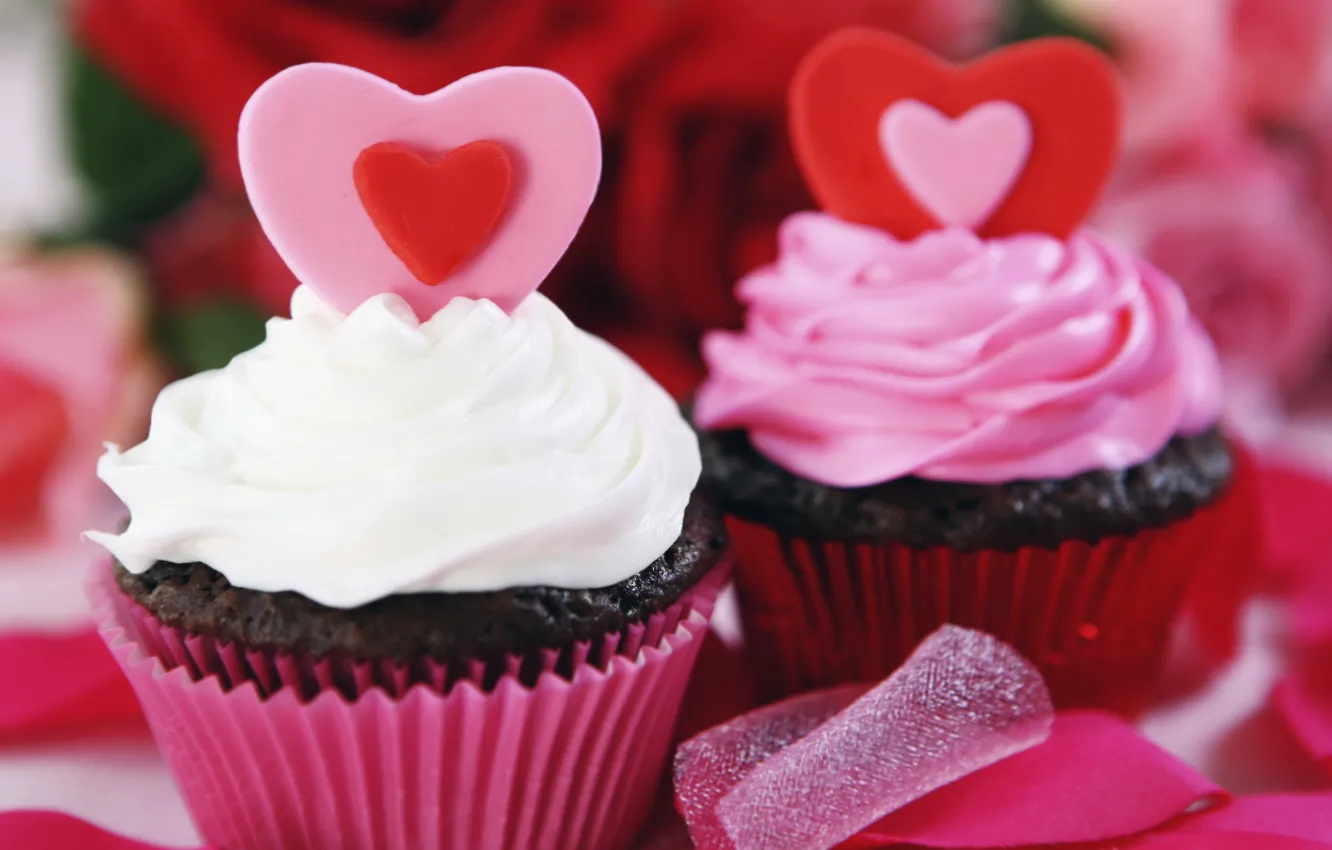 Photo wallpaper decoration, heart, food, cake, cream, dessert, sweet, cupcakes