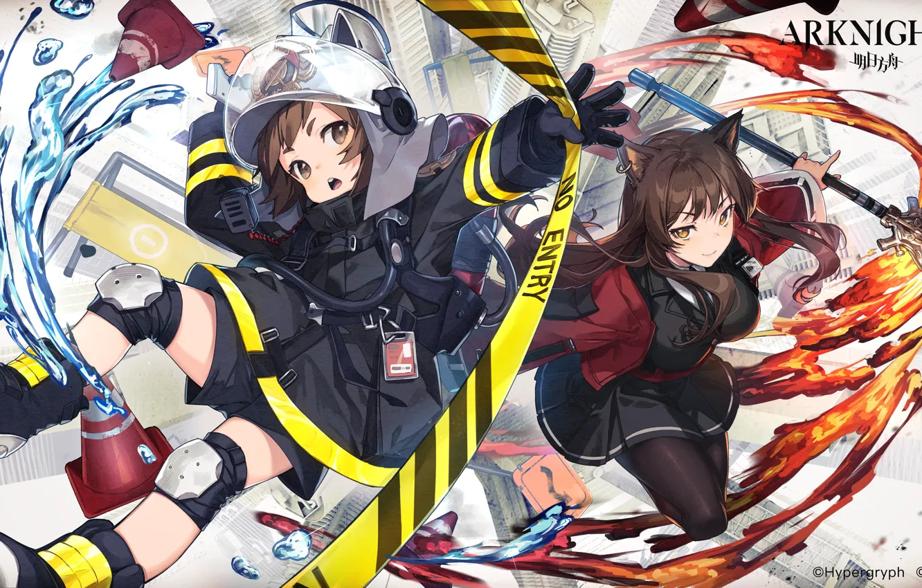 Photo wallpaper water, girl, lights, Shaw, Arknights, Skyfire