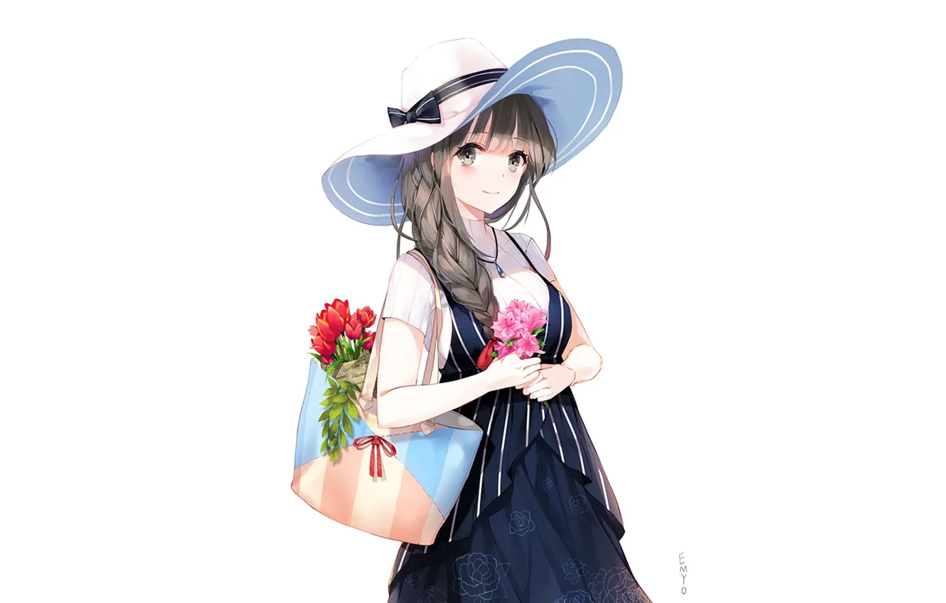 Photo wallpaper girl, hat, bag