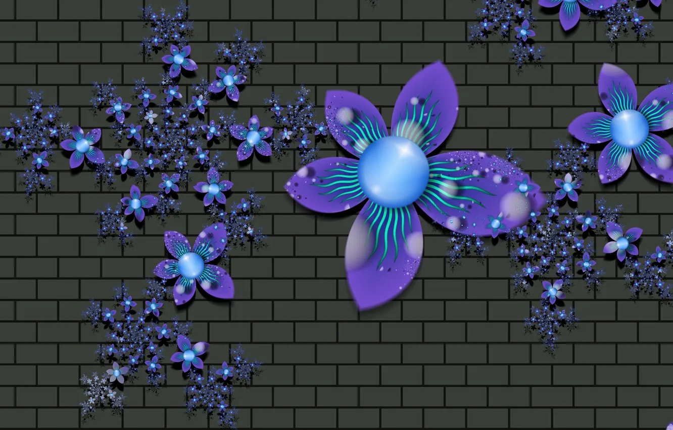 Photo wallpaper flowers, wall, brick