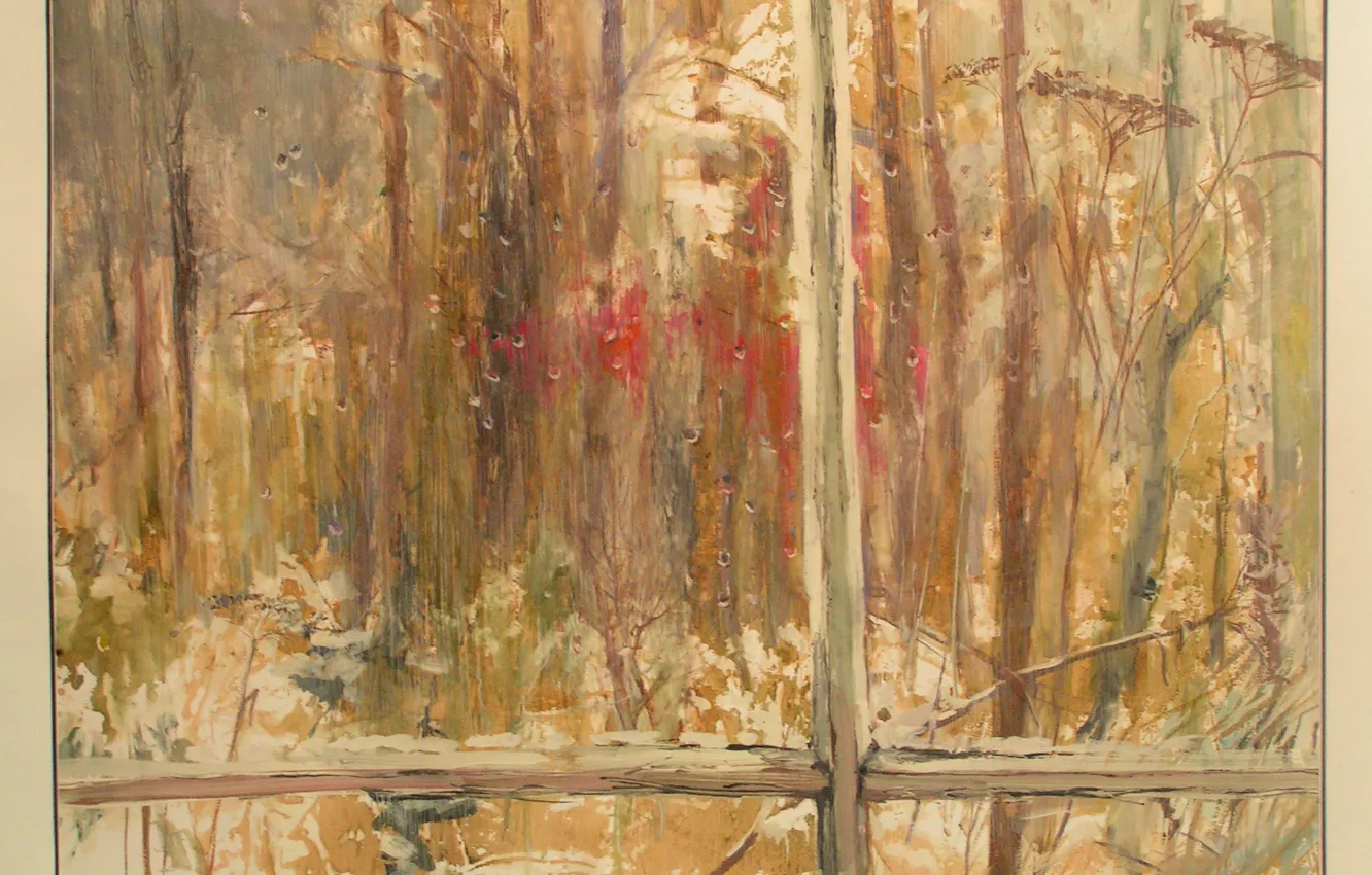 Photo wallpaper forest, drops, blood, spring, window, Svetlana Nesterova, No one came back from the war