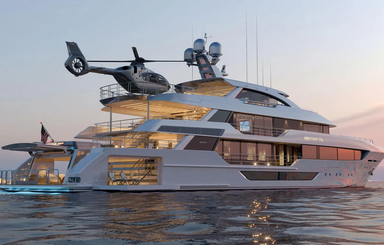 Photo wallpaper Superyacht, superyacht, Western Port 52M, W172 profile, three-deck motor yacht, helipad, W172-profile, lighting