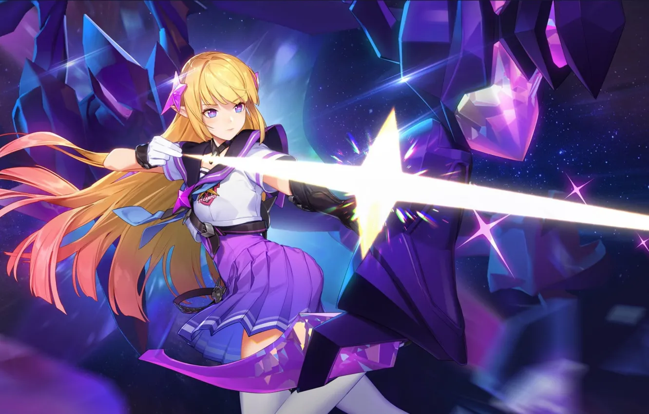 Photo wallpaper light, spark, blonde, arena, long hair, online, short skirt, MOB