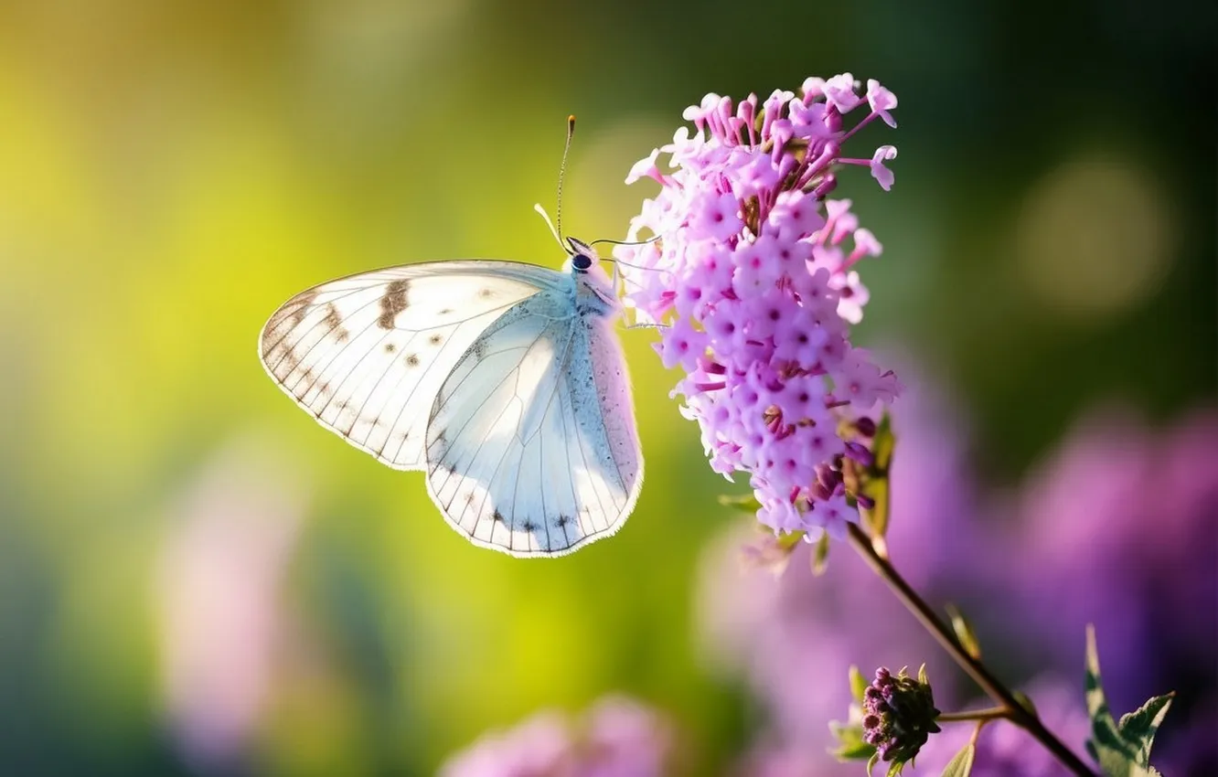 Photo wallpaper macro, butterfly, wings, beautiful, flowers, closeup