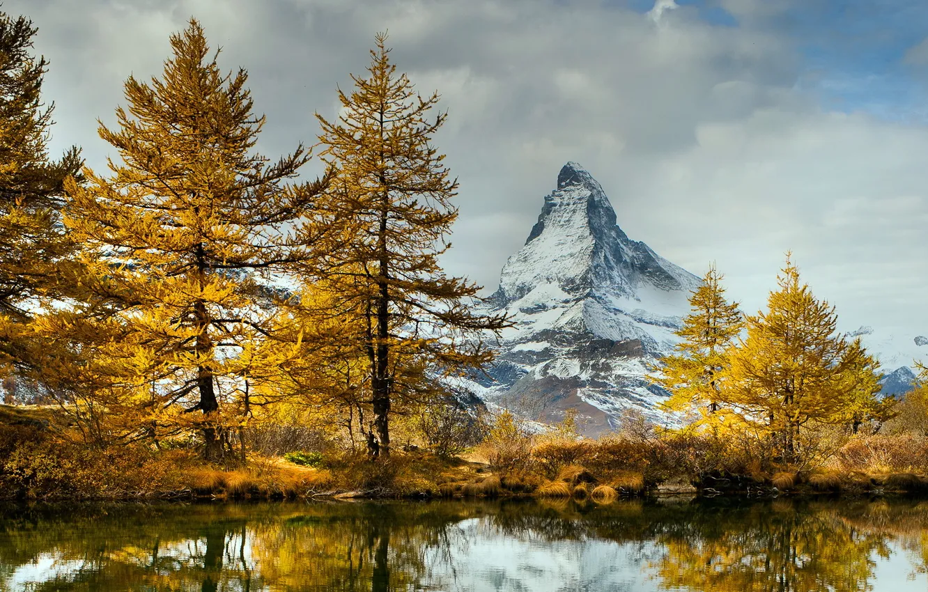 Photo wallpaper autumn, landscape, mountains, lake