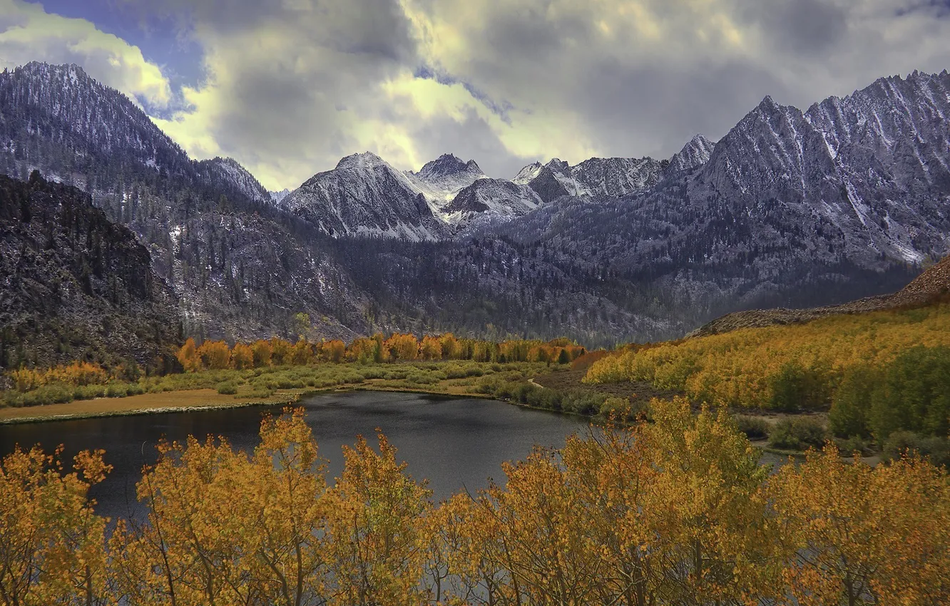 Photo wallpaper autumn, forest, landscape, mountains, lake, Nature
