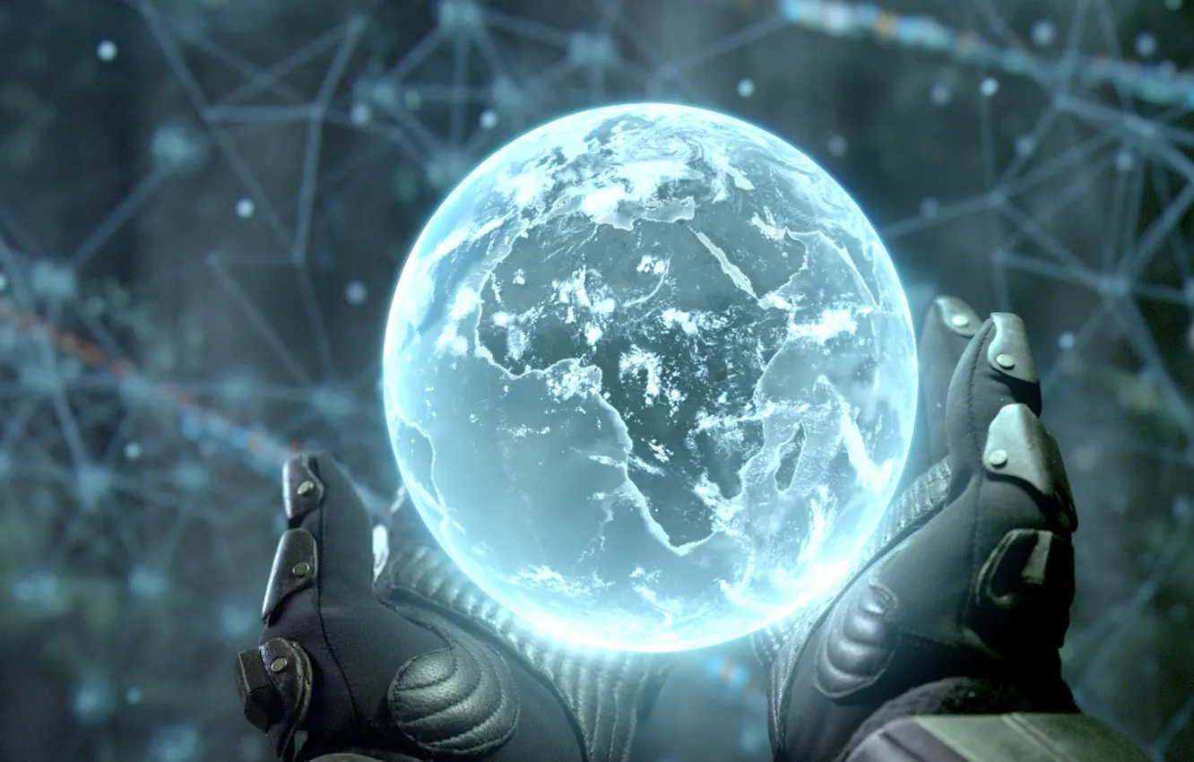 Photo wallpaper hands, the globe, hologram, Prometheus