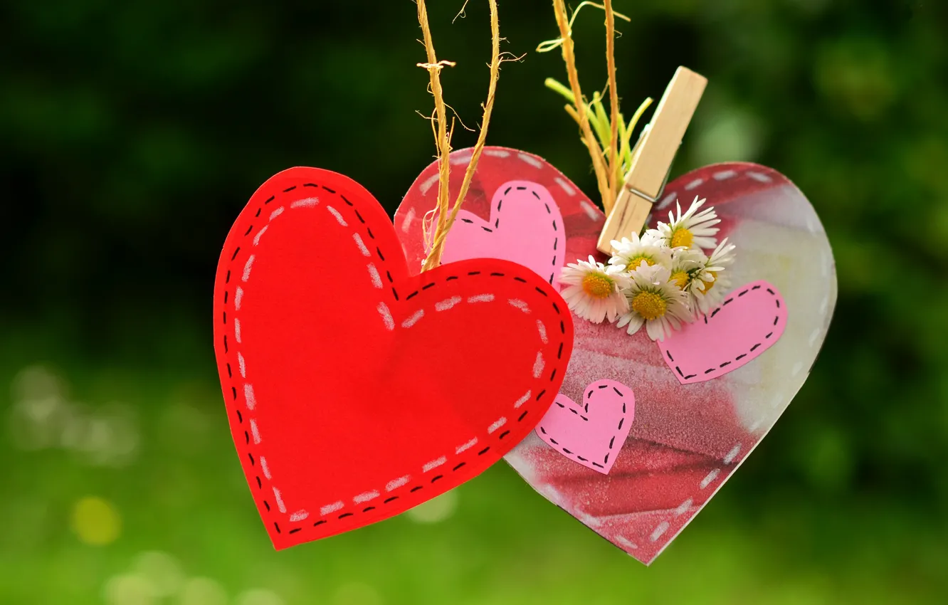 Photo wallpaper love, flowers, red, nature, green, background, holiday, heart