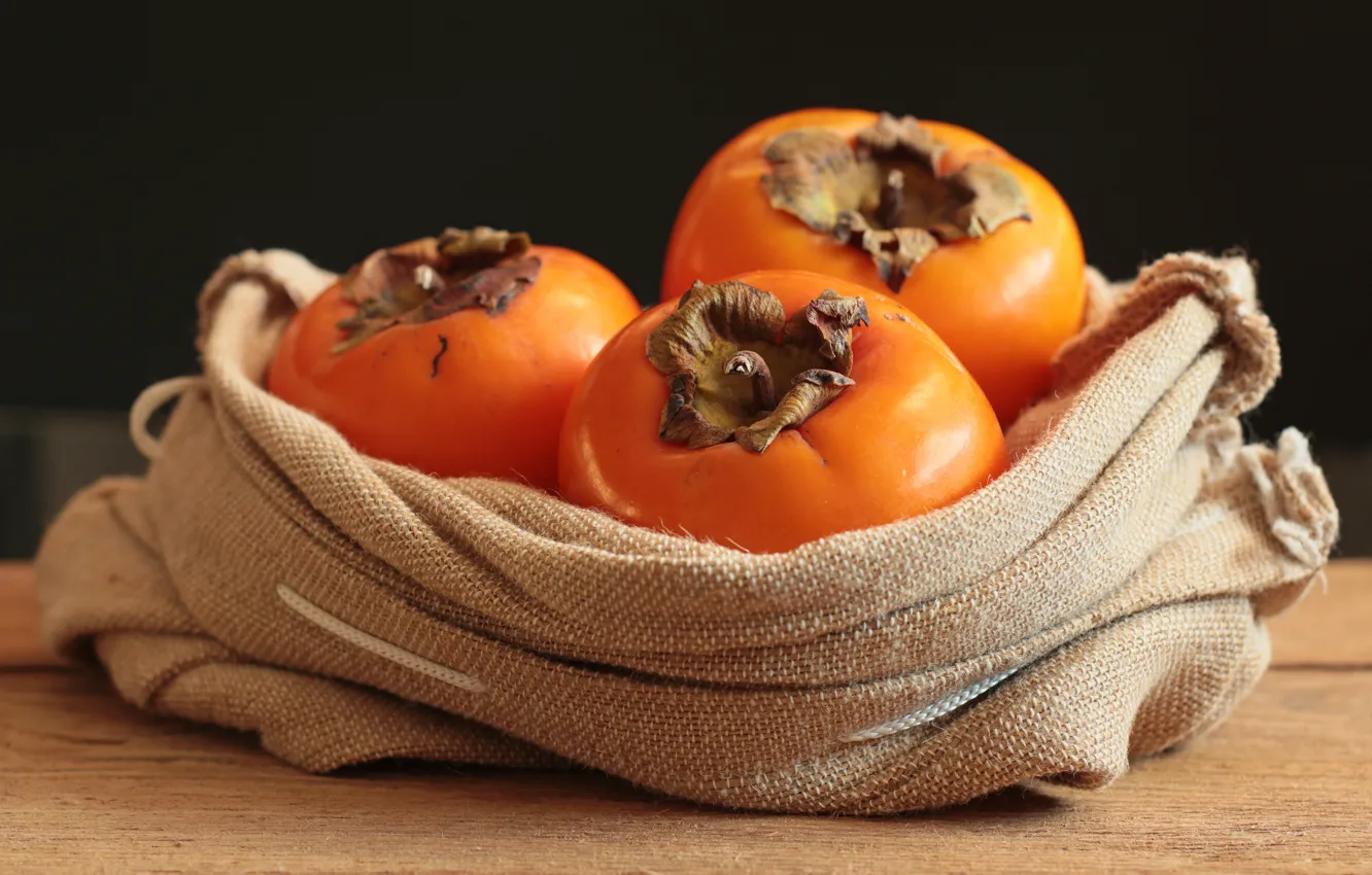 Photo wallpaper fruit, burlap, persimmon