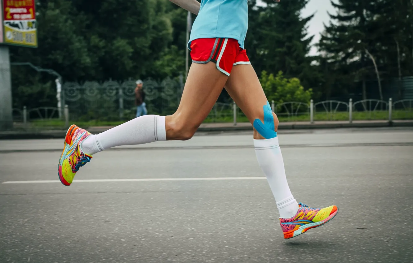 Photo wallpaper athlete, running, physical activity, Kinesio tape running