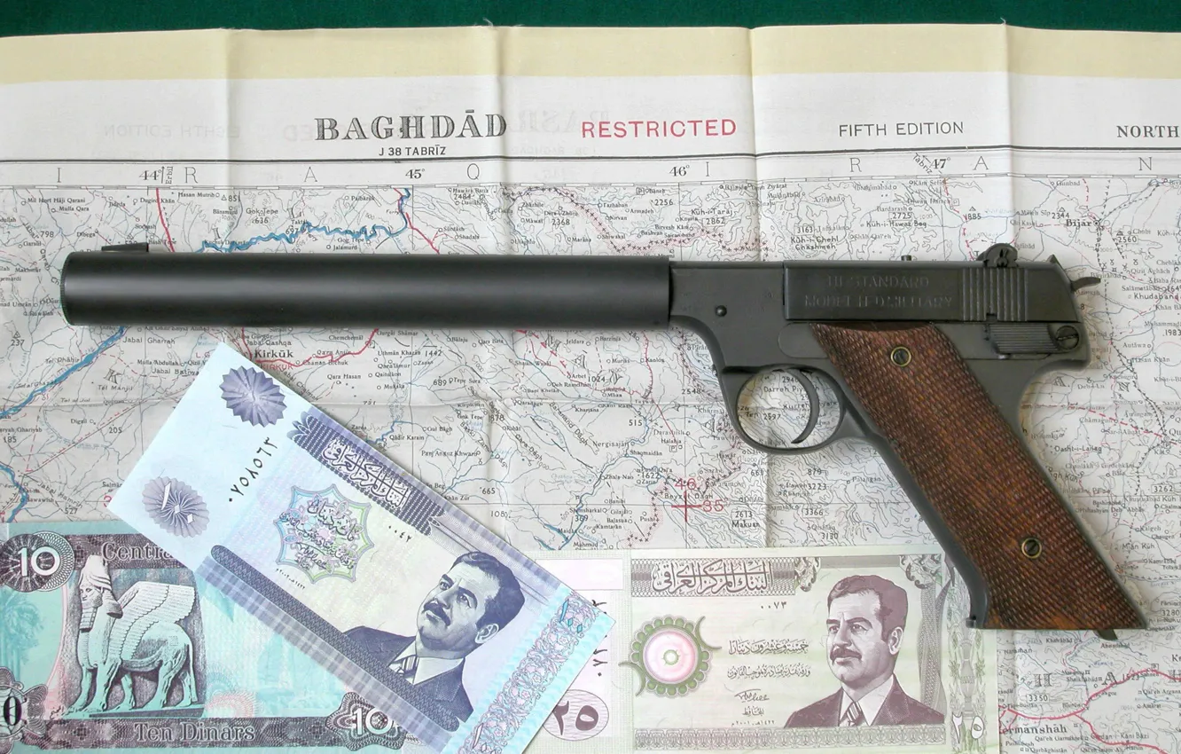Photo wallpaper gun, weapons, map, money