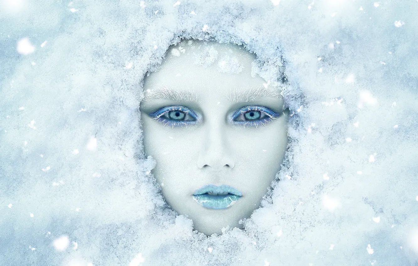 Photo wallpaper winter, look, girl, snow, face, makeup, Renat Fotov, Anastasia Koshina