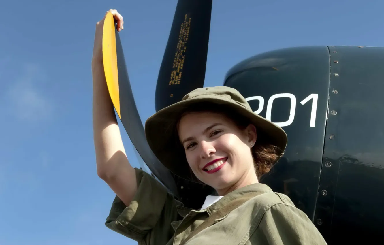 Photo wallpaper girl, aviation, the plane