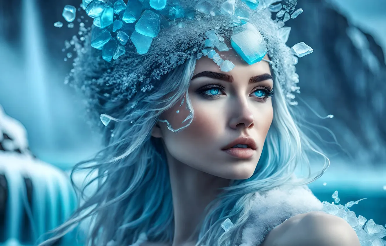 Photo wallpaper ice, winter, girl, portrait, crown, the snow Queen