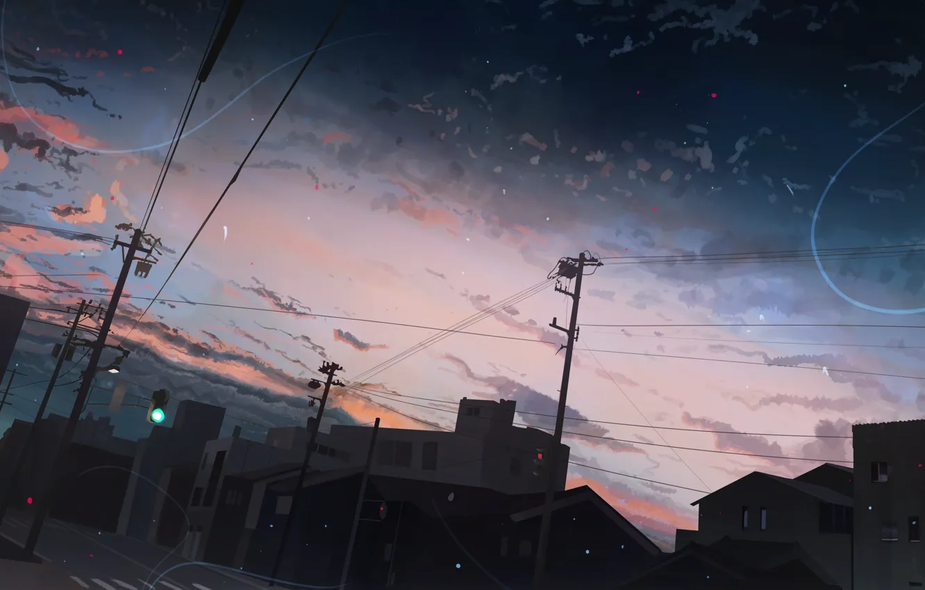 Photo wallpaper road, the city, traffic light, twilight