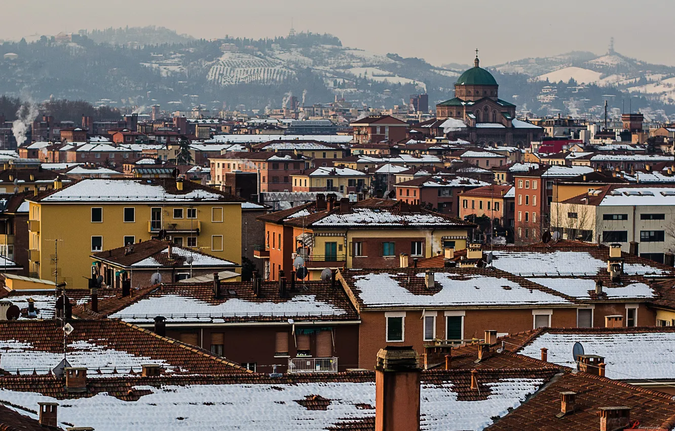 Photo wallpaper winter, snow, home, Italy, Winter in Bologna