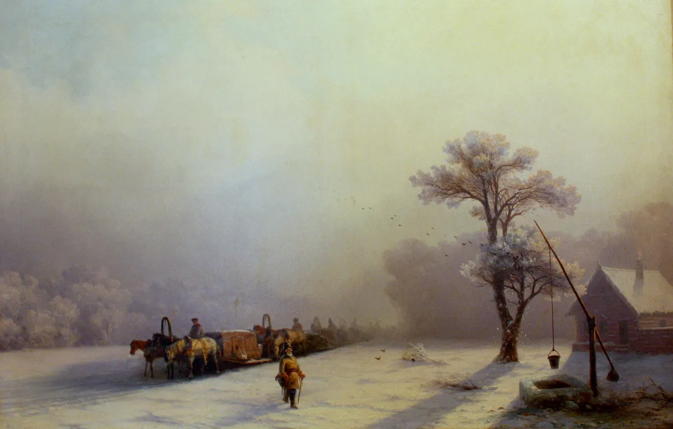 Photo wallpaper landscape, picture, Ivan Aivazovsky, Winter Train Journey