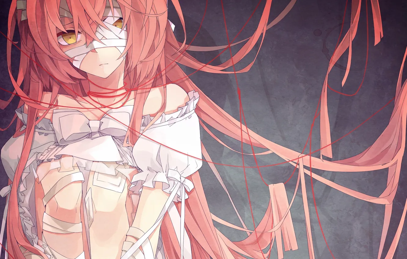 Photo wallpaper girl, tape, anime, art, bow, thread, the patch, bandages