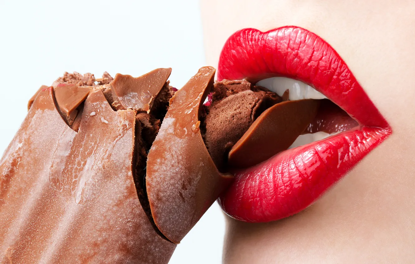 Photo wallpaper woman, lips, ice cream, chocolate whim