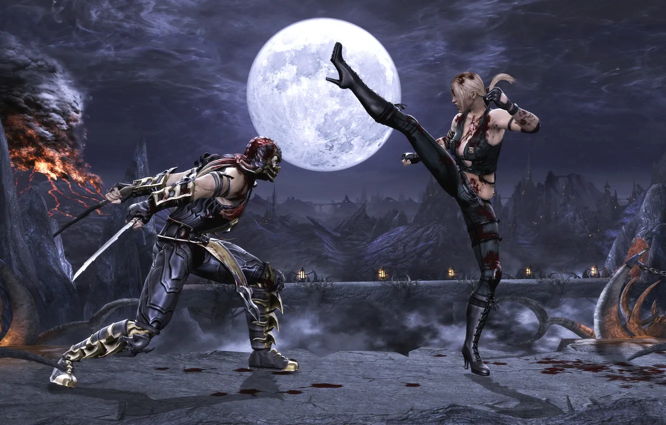 Photo wallpaper Mortal Kombat, Scorpion, Sonya Blade, Komplete Edition