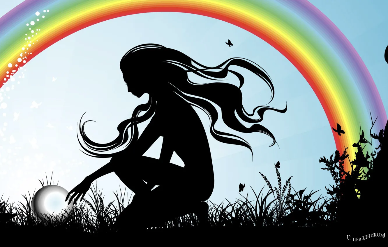 Photo wallpaper girl, rainbow, silhouette