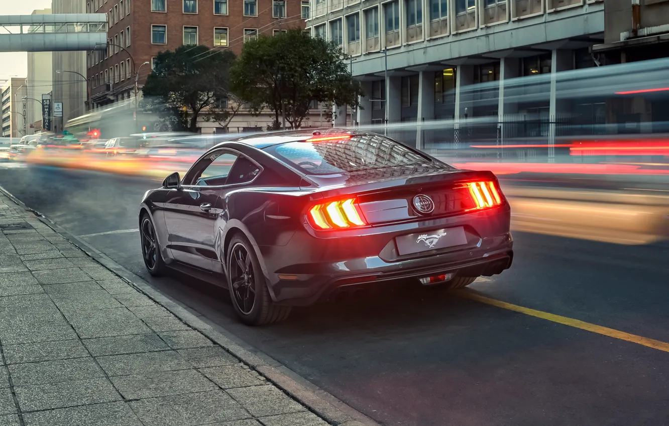 Photo wallpaper lights, Mustang, Ford, rear view, Bullitt, 2019