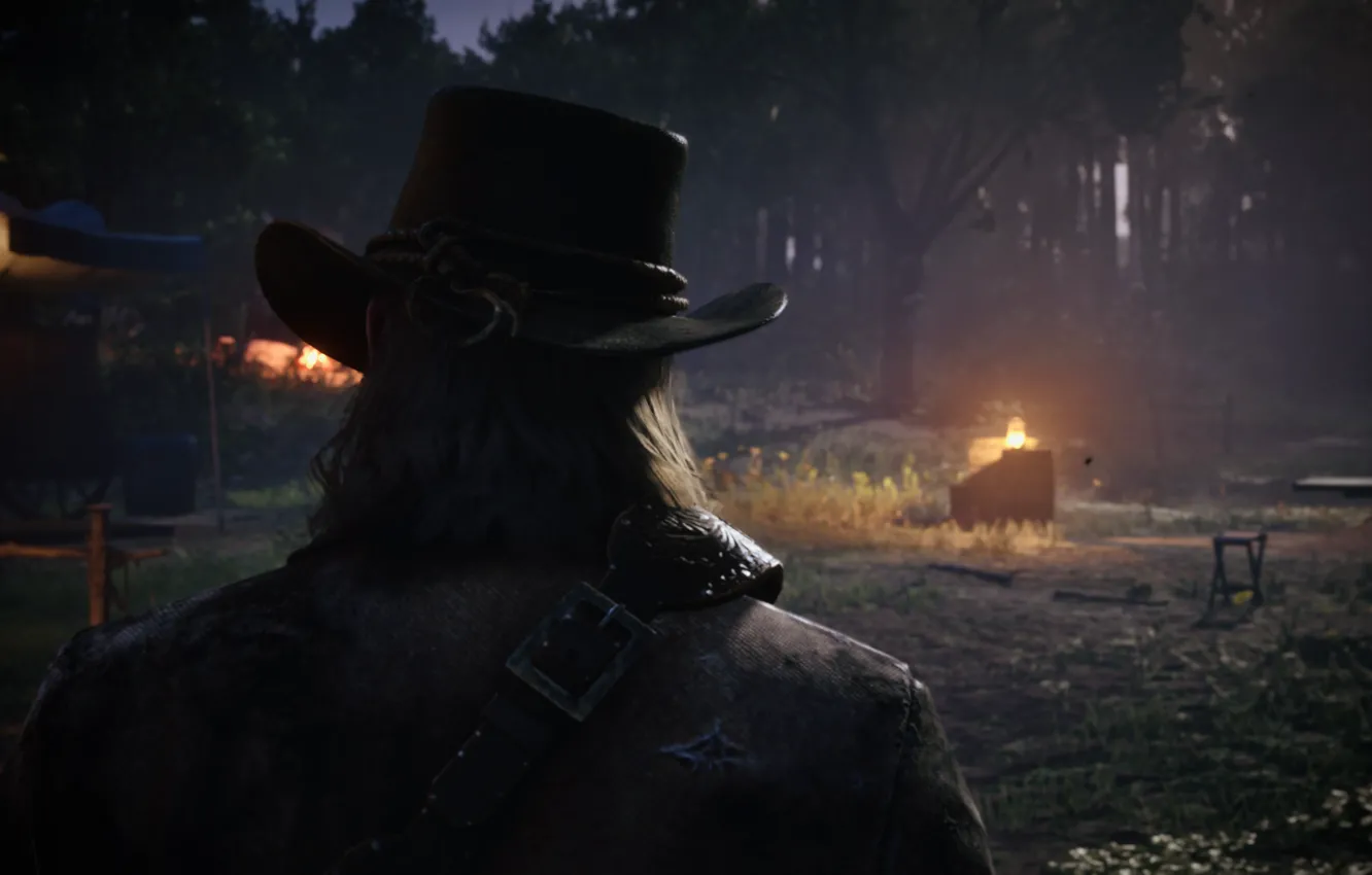 Photo wallpaper lights, HDR, game, wood, belt, camp, UHD, Outlaw