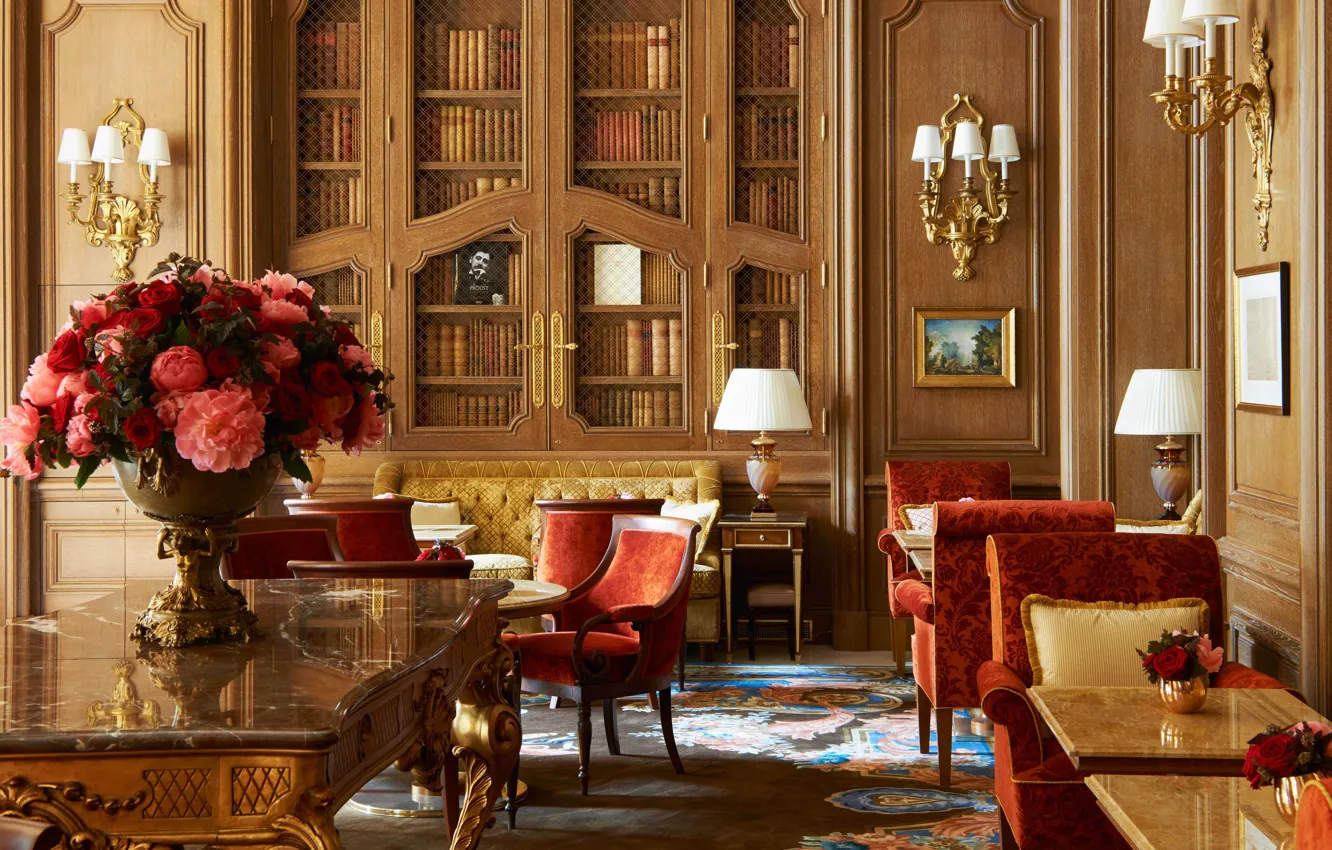 Photo wallpaper room, interior, salon, library