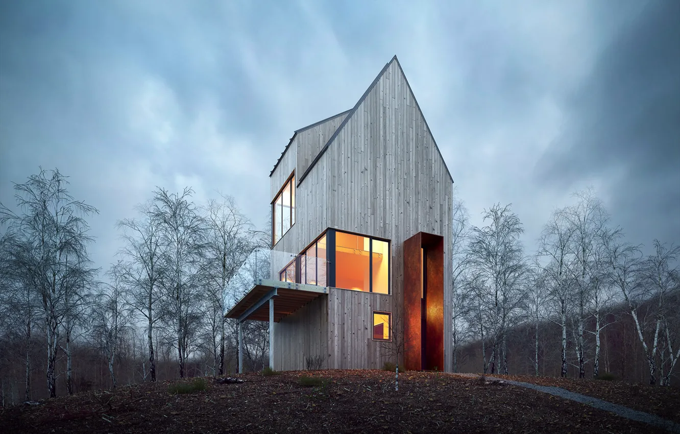 Photo wallpaper the sky, trees, hills, home, Rabbit Snare Gorge Canada