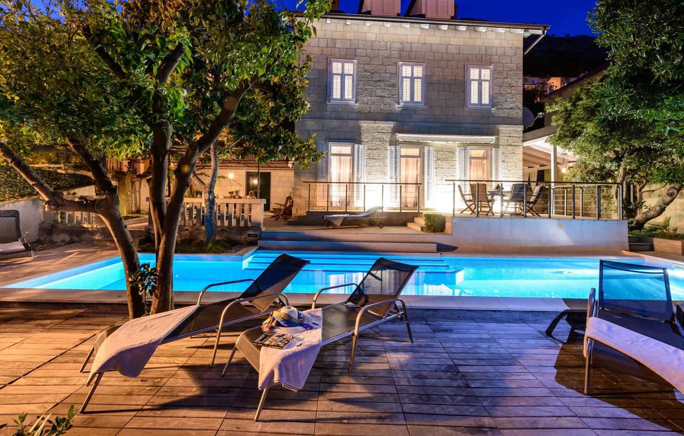 Photo wallpaper Villa, the evening, pool, architecture, terrace, Croatia, Dubrovnik, Put