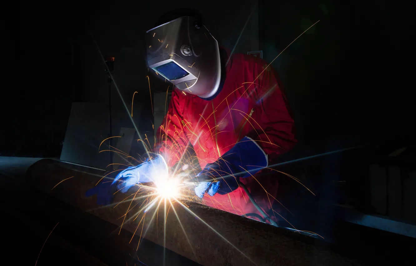 Photo wallpaper sparks, welding, worker