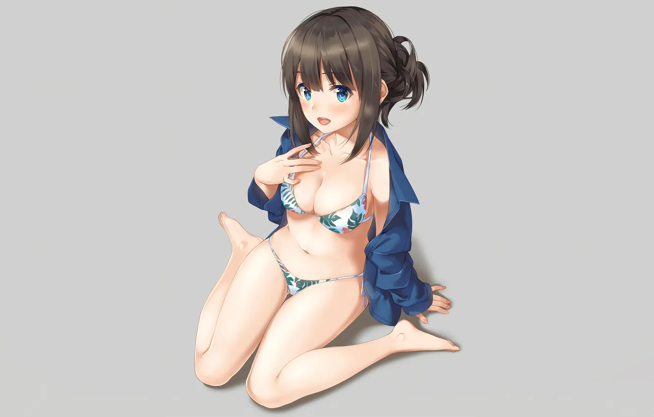 Photo wallpaper girl, sexy, cleavage, legs, boobs, sexy girl, anime, blue eyes