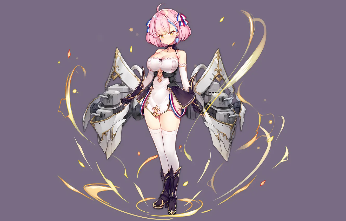 Photo wallpaper girl, sexy, cleavage, thighhighs, pink hair, dress, legs, boobs