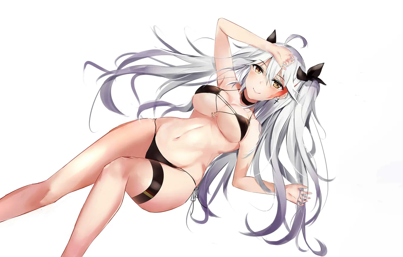 Photo wallpaper girl, sexy, cleavage, long hair, legs, brown eyes, boobs, anime