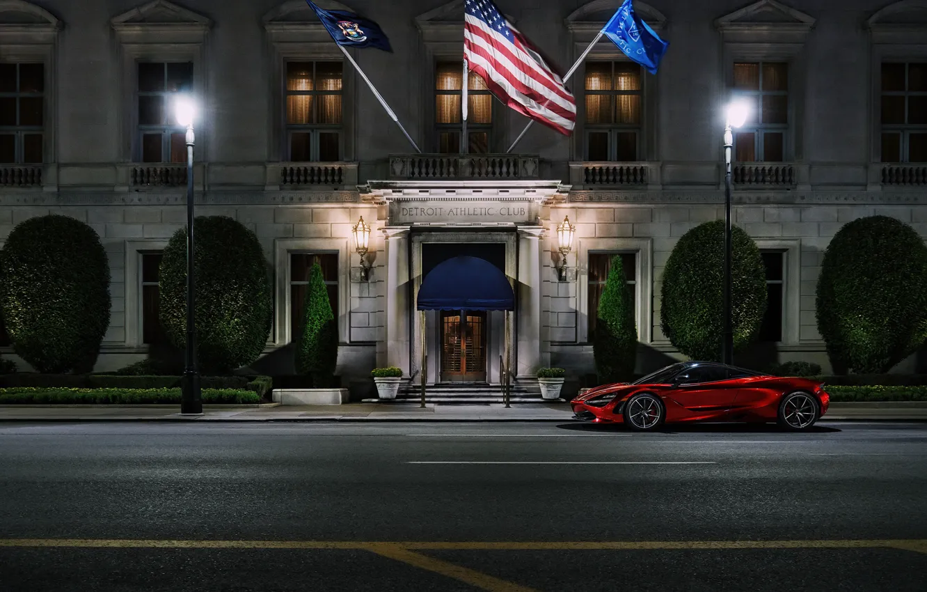 Photo wallpaper Red, Auto, Night, The city, Machine, The building, Supercar, Rendering