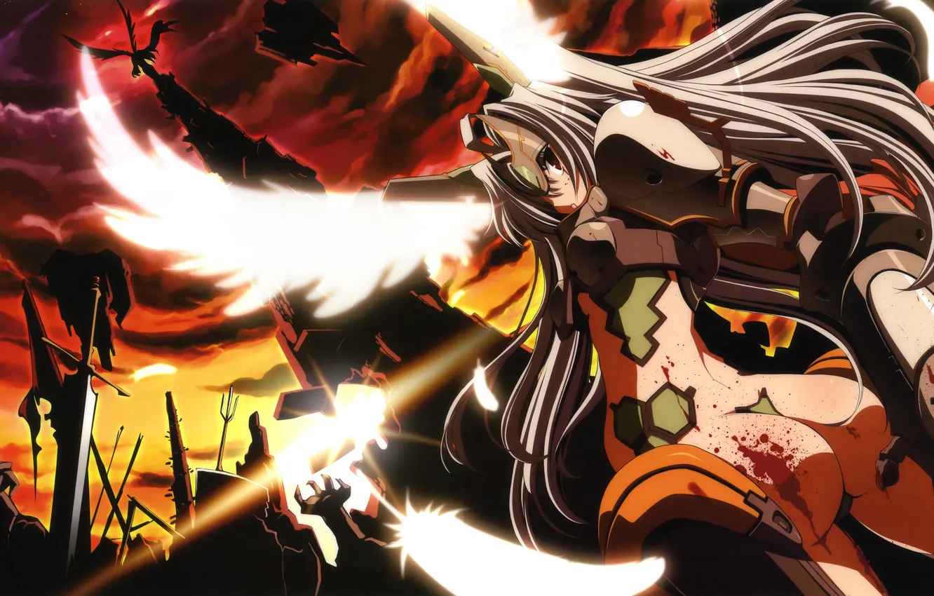 Photo wallpaper ass, the sky, girl, clouds, weapons, blood, dragon, wings