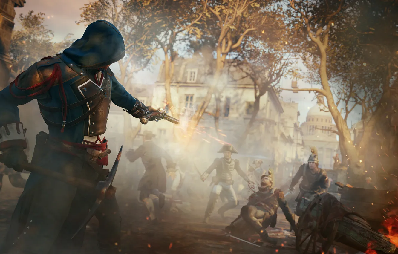 Photo wallpaper gun, weapons, Paris, soldiers, guards, Assassin’s Creed Unity, Assassin's creed, Arno