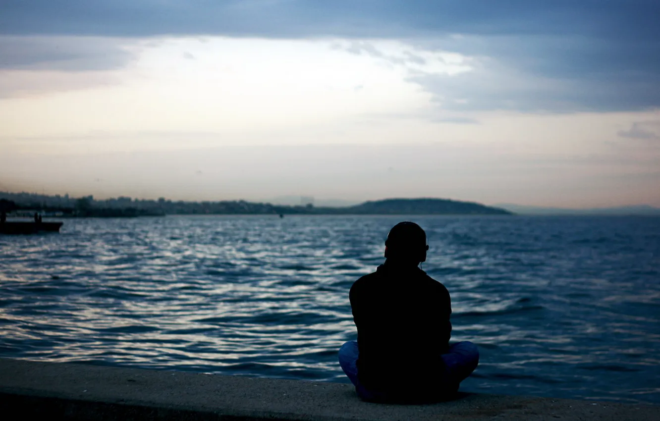 Photo wallpaper the sky, water, clouds, people, horizon